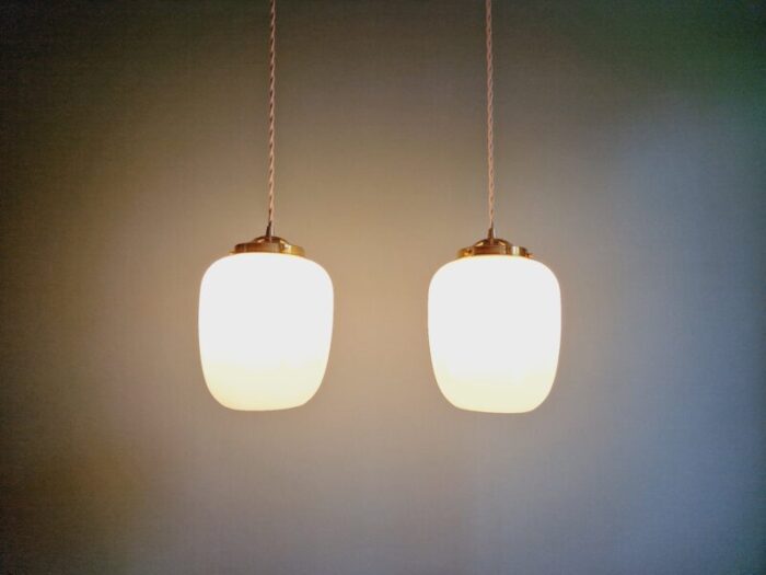 scandinavian pendant lights in white satin glass 1960s set of 2 12