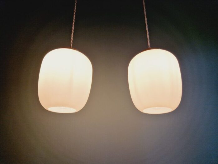 scandinavian pendant lights in white satin glass 1960s set of 2 4