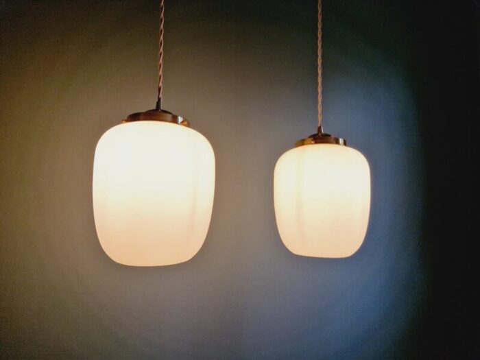 scandinavian pendant lights in white satin glass 1960s set of 2 9