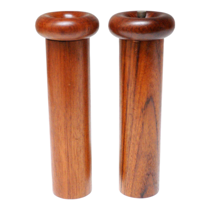 sculptural danish modern teakwood salt shaker and pepper grinder set 2423