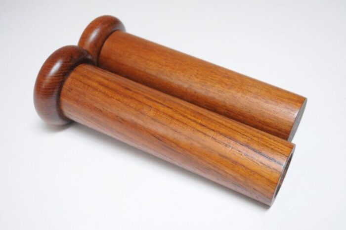 sculptural danish modern teakwood salt shaker and pepper grinder set 3747