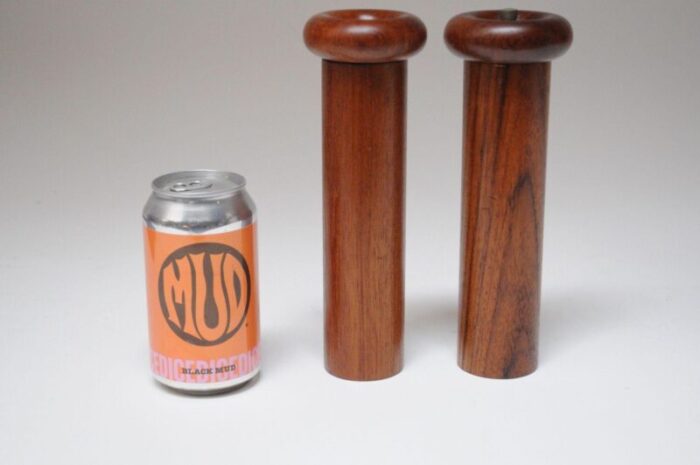 sculptural danish modern teakwood salt shaker and pepper grinder set 3817