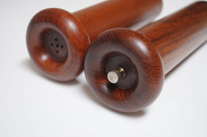 sculptural danish modern teakwood salt shaker and pepper grinder set 4172