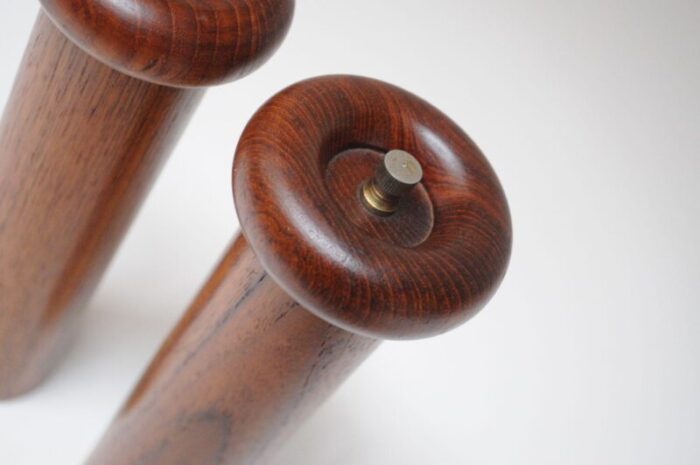 sculptural danish modern teakwood salt shaker and pepper grinder set 4173