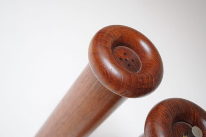 sculptural danish modern teakwood salt shaker and pepper grinder set 5703