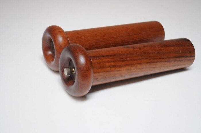 sculptural danish modern teakwood salt shaker and pepper grinder set 5987