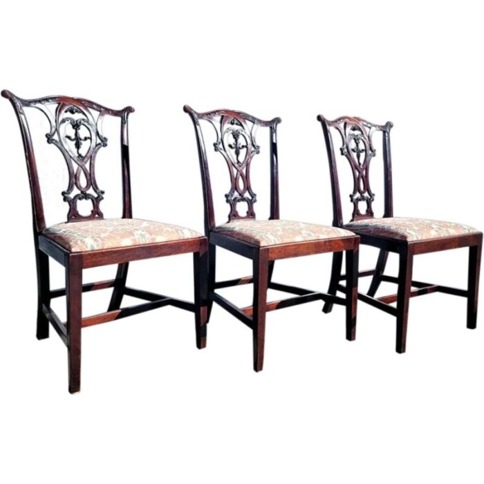 set eight english chippendale style honduras mahogany upholstered seat dining chairs 2373