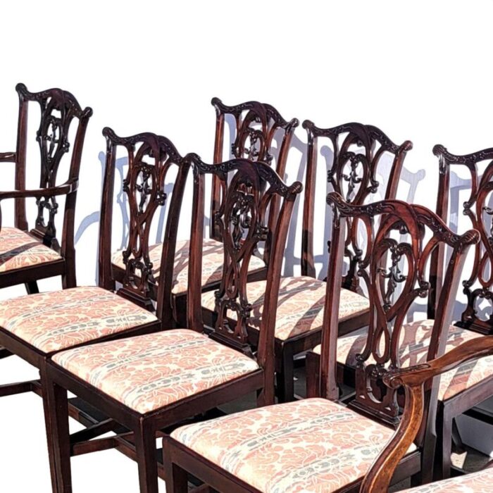 set eight english chippendale style honduras mahogany upholstered seat dining chairs 6755