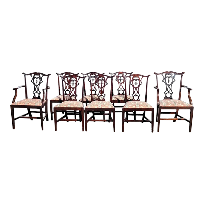 set eight english chippendale style honduras mahogany upholstered seat dining chairs 6843