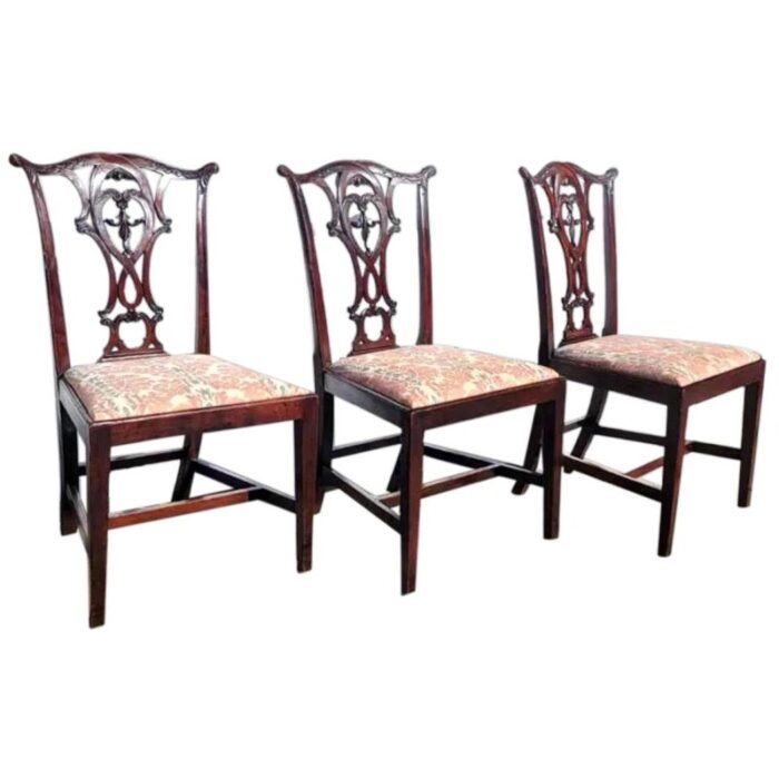 set eight english chippendale style honduras mahogany upholstered seat dining chairs 8153