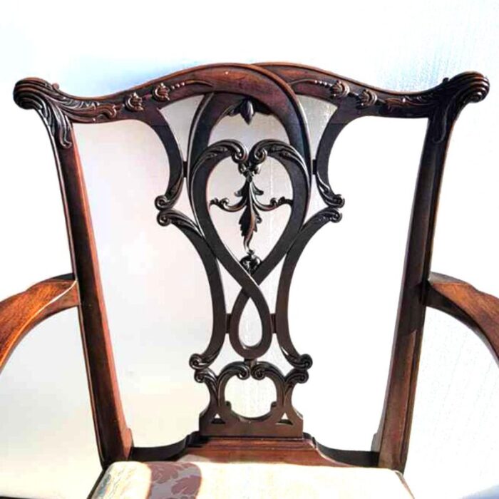 set eight english chippendale style honduras mahogany upholstered seat dining chairs 8198