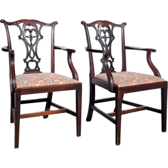 set eight english chippendale style honduras mahogany upholstered seat dining chairs 8851