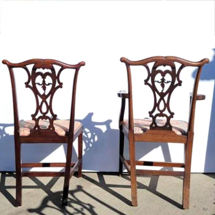 set eight english chippendale style honduras mahogany upholstered seat dining chairs 9209