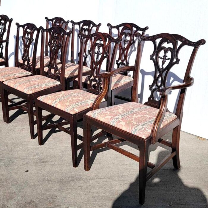 set eight english chippendale style honduras mahogany upholstered seat dining chairs 9647