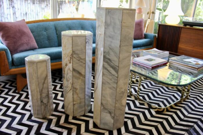 set of 3 midcentury modern hexagonal pedestals 1995