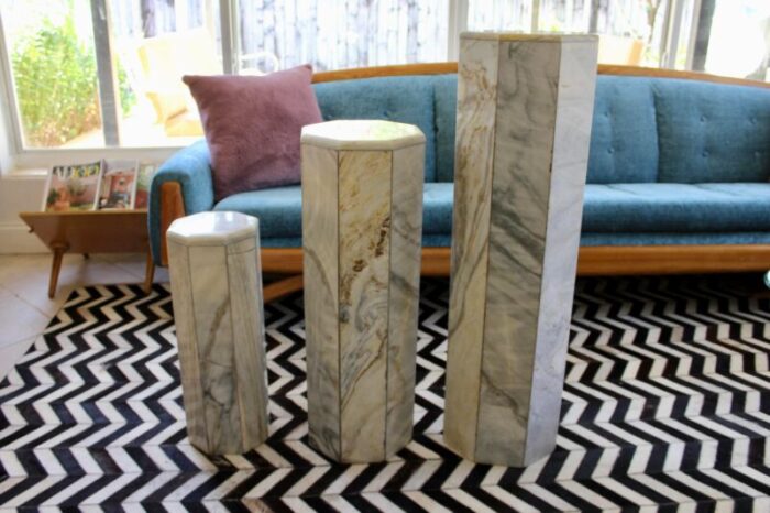 set of 3 midcentury modern hexagonal pedestals 8398