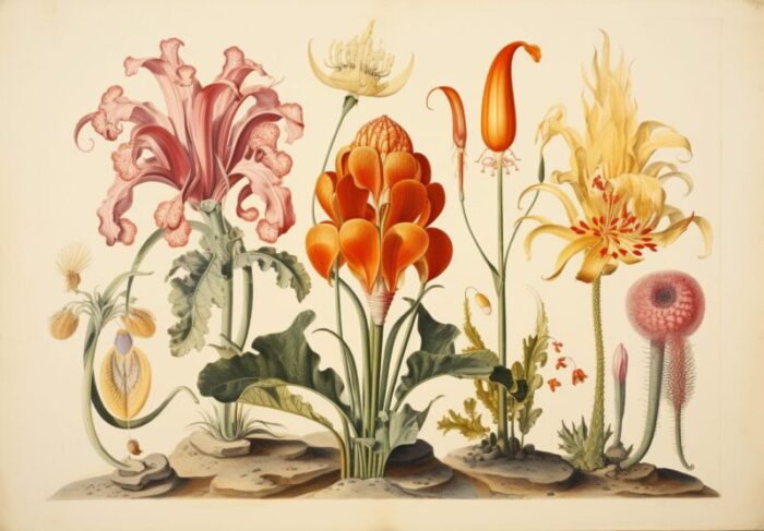 set of 4 20 x 139 framed watercolor botanical prints hortus floridus style flowers 7 2468