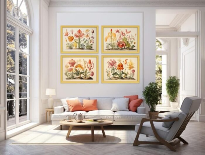 set of 4 20 x 139 framed watercolor botanical prints hortus floridus style flowers 7 2742