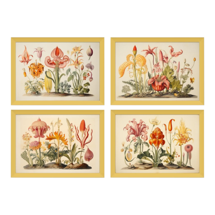 set of 4 20 x 139 framed watercolor botanical prints hortus floridus style flowers 7 6966