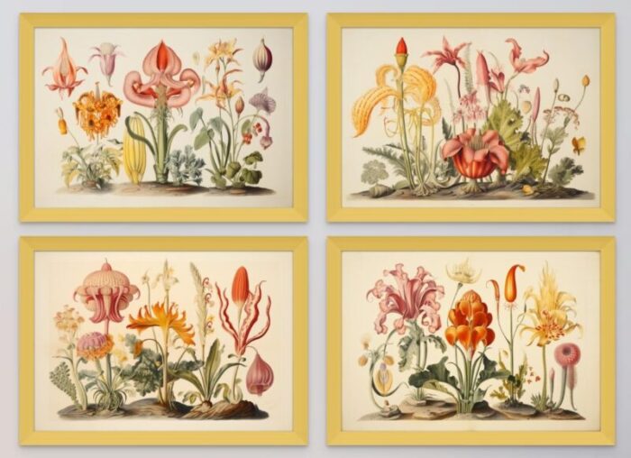 set of 4 20 x 139 framed watercolor botanical prints hortus floridus style flowers 7 9221