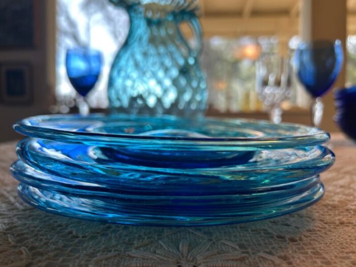 set of 4 hand blown aquamarine salad or dessert plates 7667