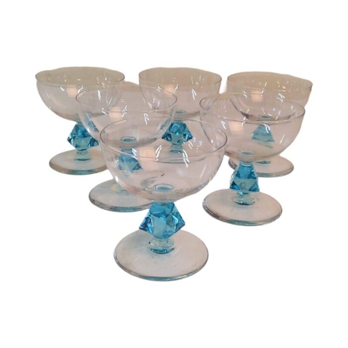 set of 6 bryce aquarius chanpagne sherbert glasses 1970s 0645