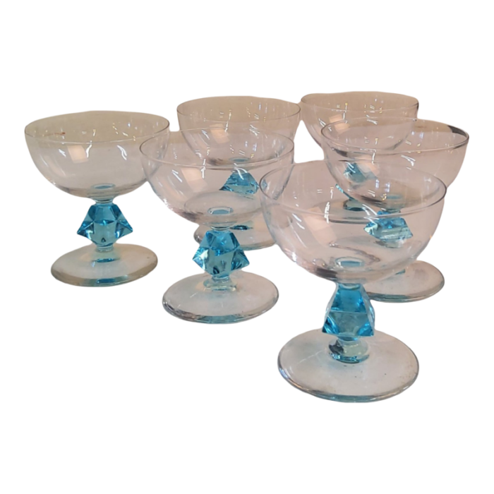 set of 6 bryce aquarius chanpagne sherbert glasses 1970s 0989