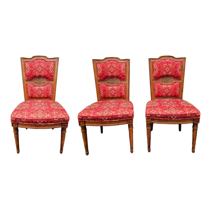 set of three henrendon folio one fruitwood and upholstered side chairs 9538