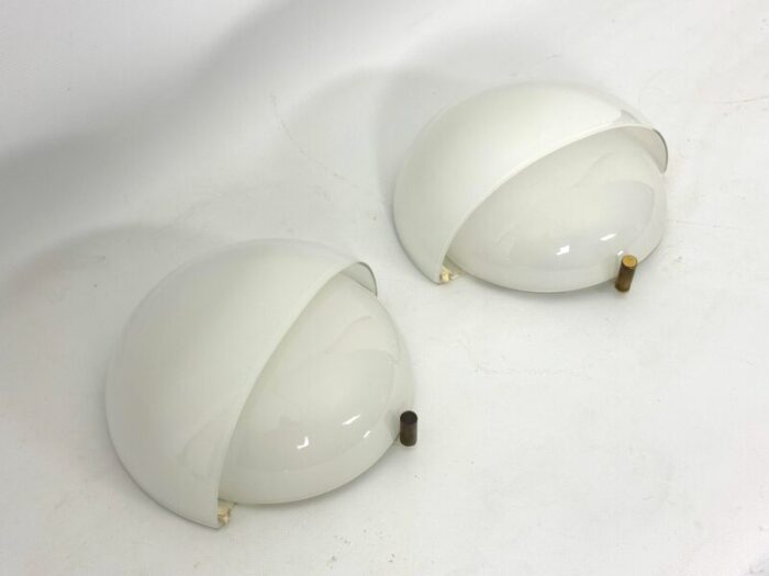 set of two glass and brass mania sconces by vico magistretti for artemide italy 1960s 0934