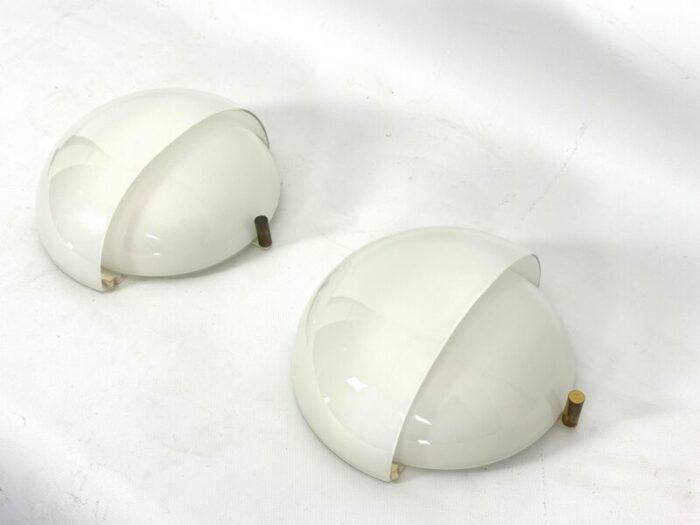 set of two glass and brass mania sconces by vico magistretti for artemide italy 1960s 6489