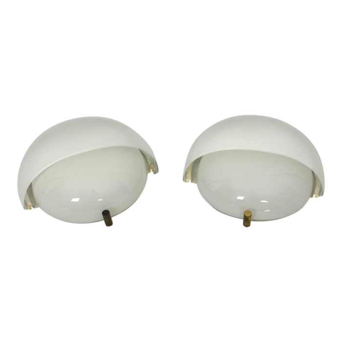 set of two glass and brass mania sconces by vico magistretti for artemide italy 1960s 7894