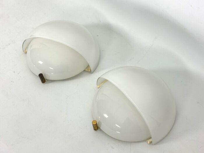 set of two glass and brass mania sconces by vico magistretti for artemide italy 1960s 9087