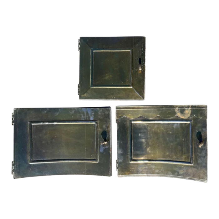 set three small american lafayette hughes mansion brass clad concave cabinet doors 8442