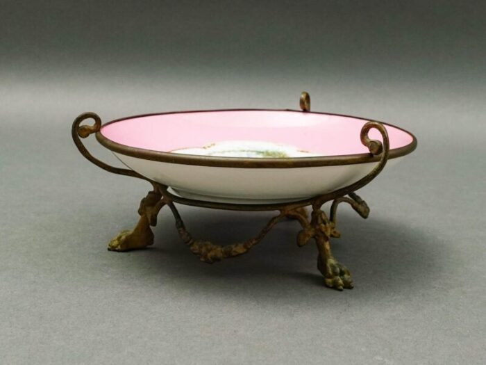 sevres style french antique hand painted porcelain bronze ormolu tazza bowl dish 0400