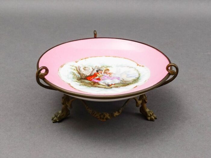 sevres style french antique hand painted porcelain bronze ormolu tazza bowl dish 5633