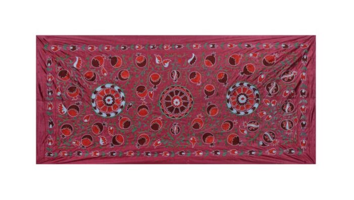 silk suzani table runner with pomegranate design 1487