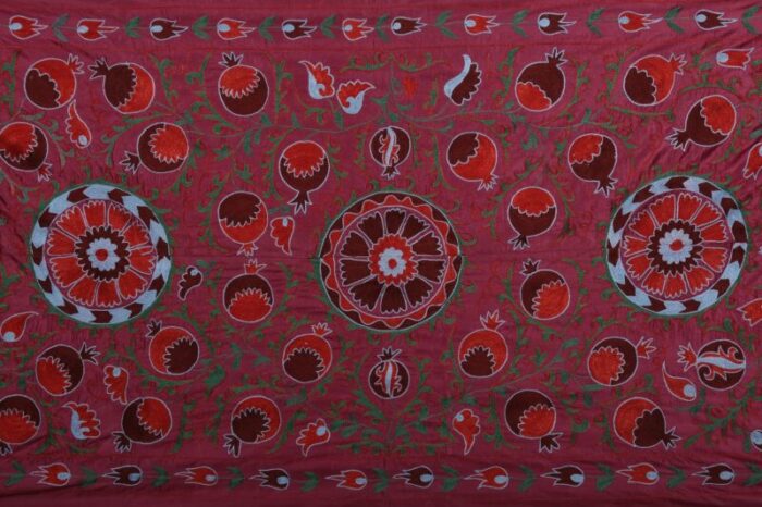 silk suzani table runner with pomegranate design 4070