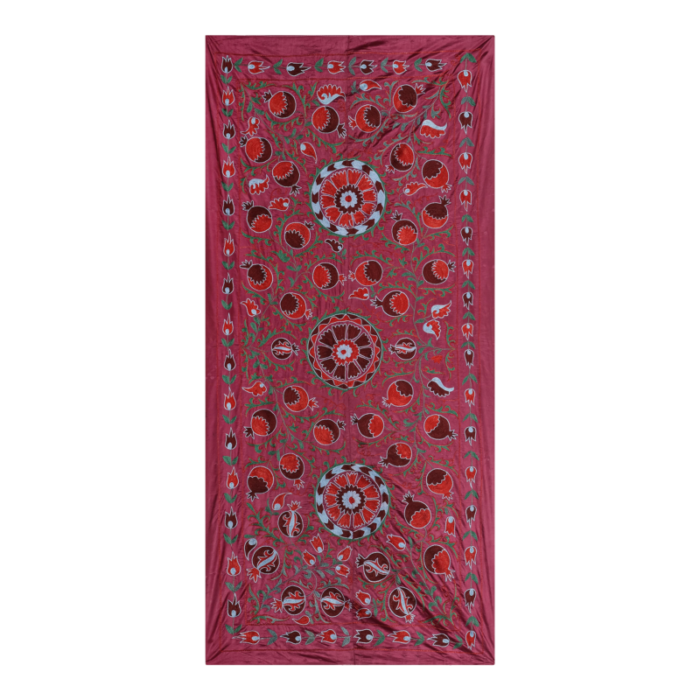 silk suzani table runner with pomegranate design 7458