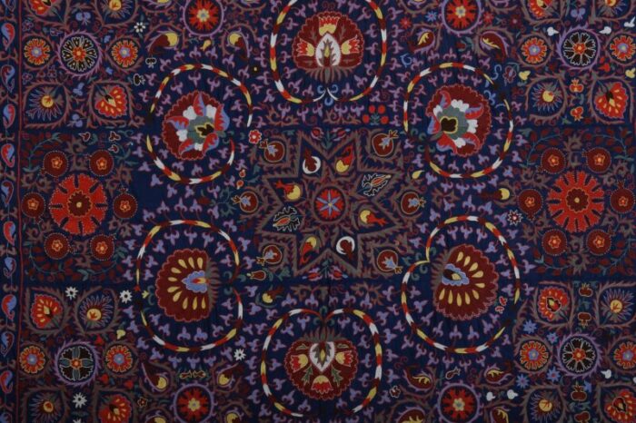 silk suzani wall decor blue uzbek embroidery bedspread 1070