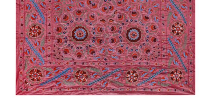 silk suzani wall decor uzbek textile art 8 x 99 3658