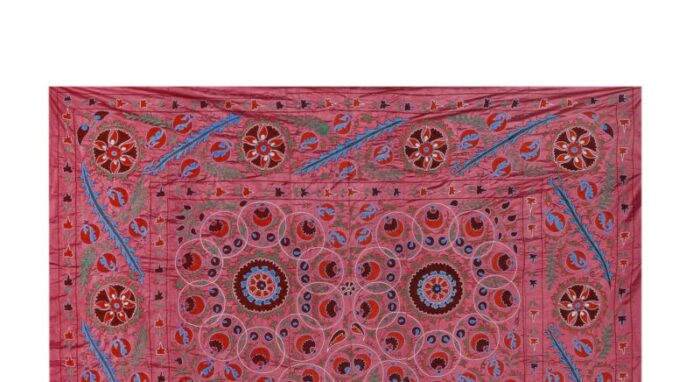 silk suzani wall decor uzbek textile art 8 x 99 7596