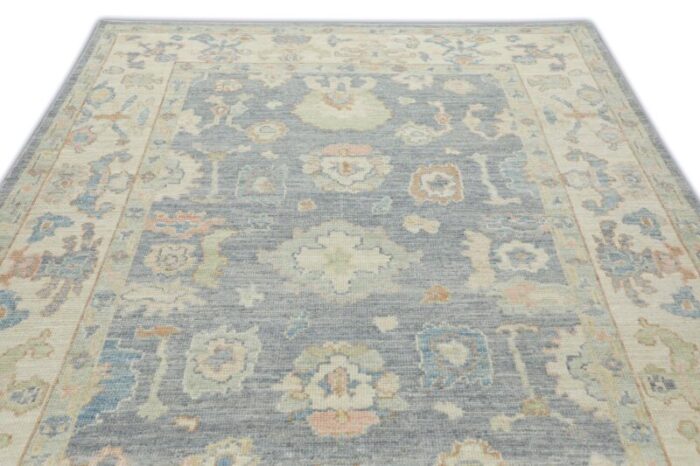 silver eagle gray field multicolor handwoven turkish oushak rug 63 x 94 3349