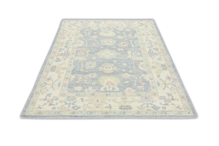 silver eagle gray field multicolor handwoven turkish oushak rug 63 x 94 5310