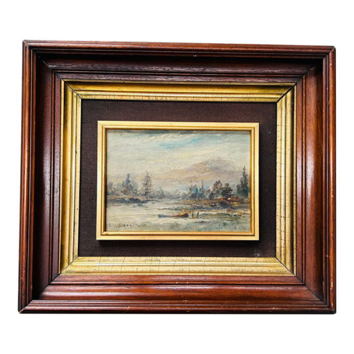 small antique european framed landscape oil painting 4123