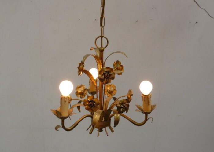 small metal chandelier 3 lights by hans koegl hollywood regency design 1960s 2