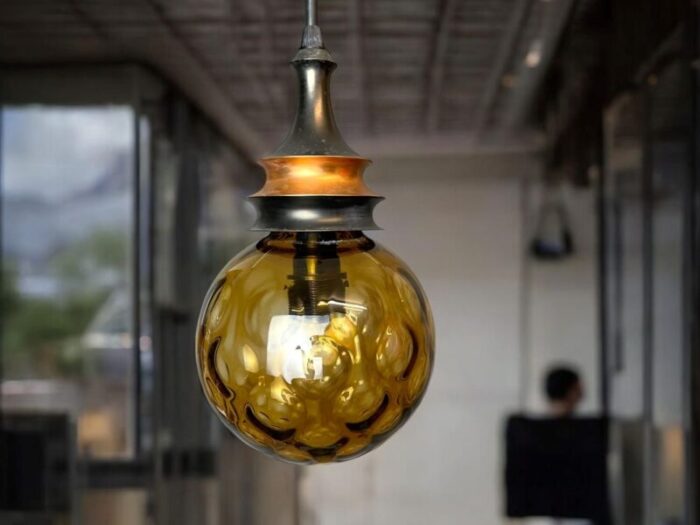 small mid century brown bubble glass hanging lamp 1960s 2