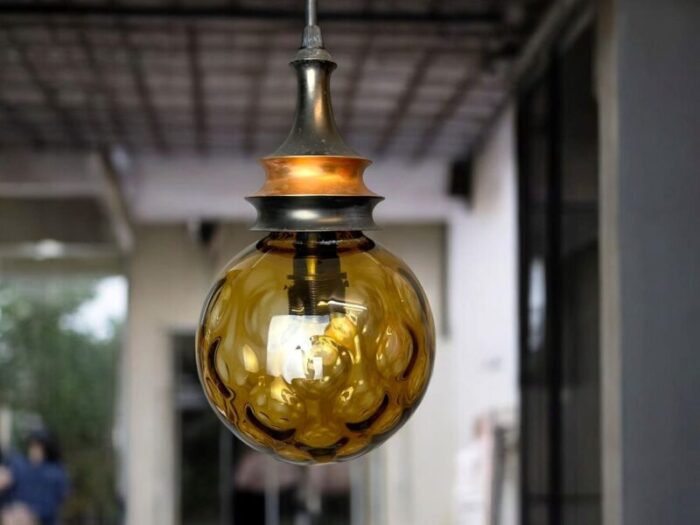 small mid century brown bubble glass hanging lamp 1960s 3