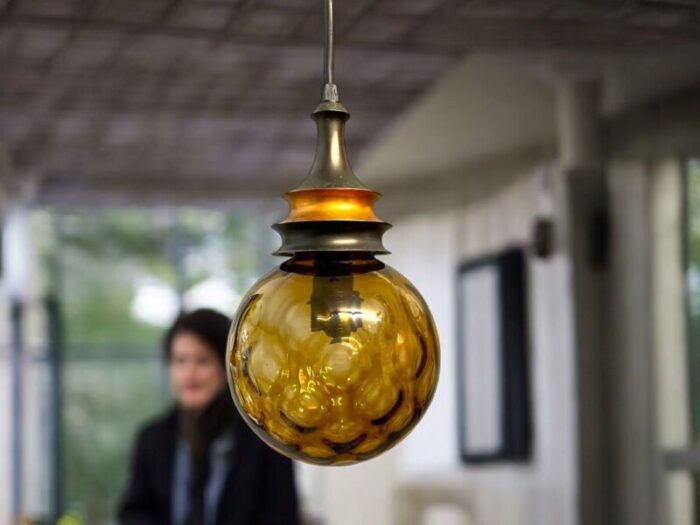 small mid century brown bubble glass hanging lamp 1960s 4