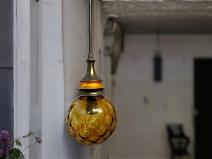 small mid century brown bubble glass hanging lamp 1960s 5