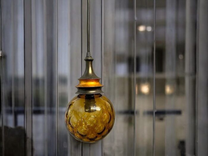 small mid century brown bubble glass hanging lamp 1960s 6